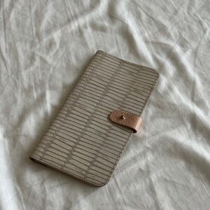 Anthropologie Beige Textured Passport Organizer with Blush Snap Strap